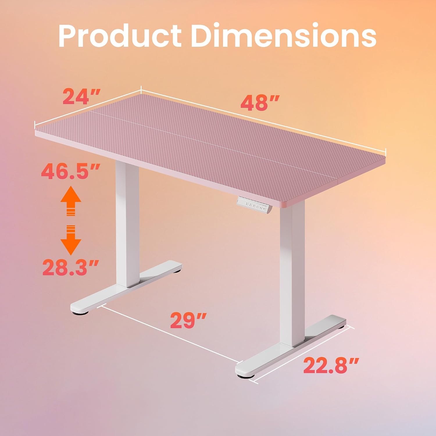 HUANUO Electric Standing Desk,48' x 24' Height Adjustable Desk, 4 Memory Height Settings, Sit to Stand Up Desk for Home Office, with Headphone Hook, Cable Manager, Pink