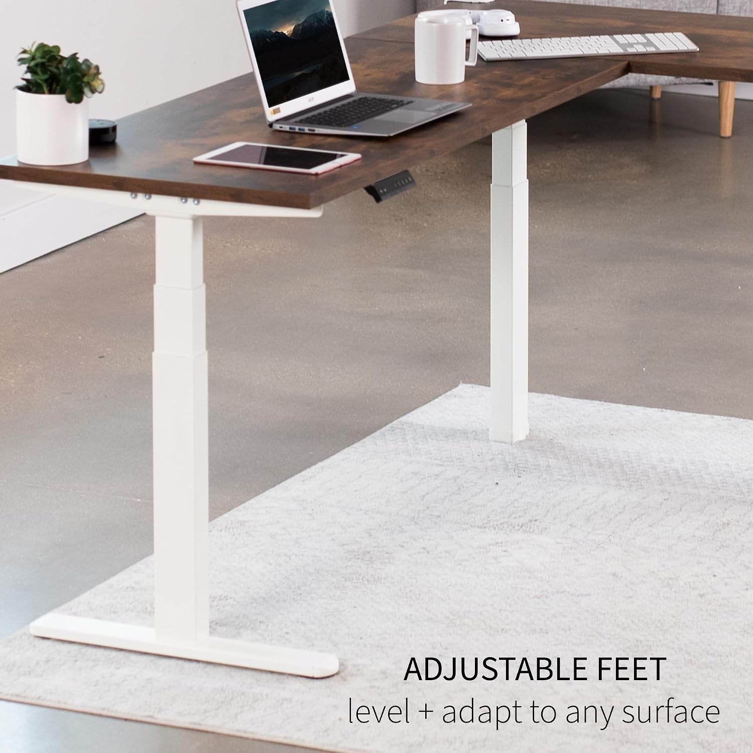 VIVO Electric Triple Motor Height Adjustable 3 Leg Corner Desk Frame, up to 300lbs, Sit Stand Ergonomic L Shaped Frame Only, White, DESK-V130EW