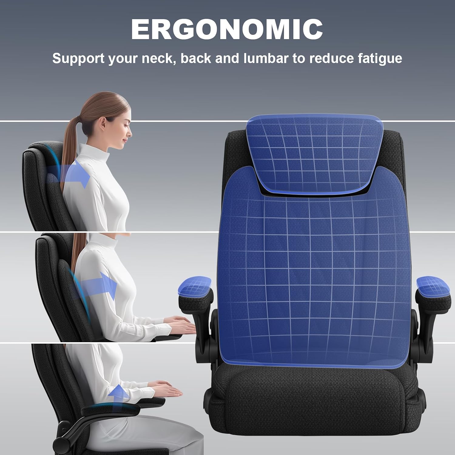 ralex-chair 2 Pack Big and Tall Office Chair -500 lb Heavy Duty Office Chair for Big Man, Fabric High Back Executive Office Desk Chair with 120° Tilt Rock,Computer Desk Chair with flip up arm - Black