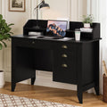 4 EVER WINNER Black Desk with Drawers, Small Desk with File Drawer and Monitor Stand, Computer Desk with Storage, Writing Desk for Bedroom Home Office, Black