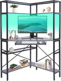Corner Small Desk for Small Space, 29.5'*29.5'*60' Corner Computer Desk with USB Ports Triangle Gaming Desk with with RGB LED Lighting for Home Office, Living Room, Bedroom (1-Grey)