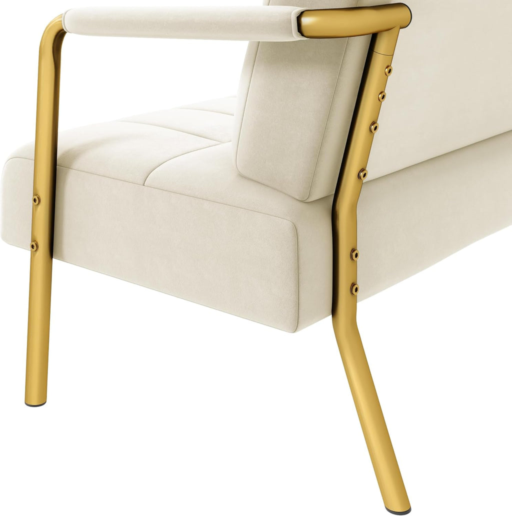 Yaheetech 30' W Modern Sofa Small Sofa Luxurious Velvet Fabric Couch with Gold-Tone Metal Arms and Legs for Living Room, Home Office, Studio Beige