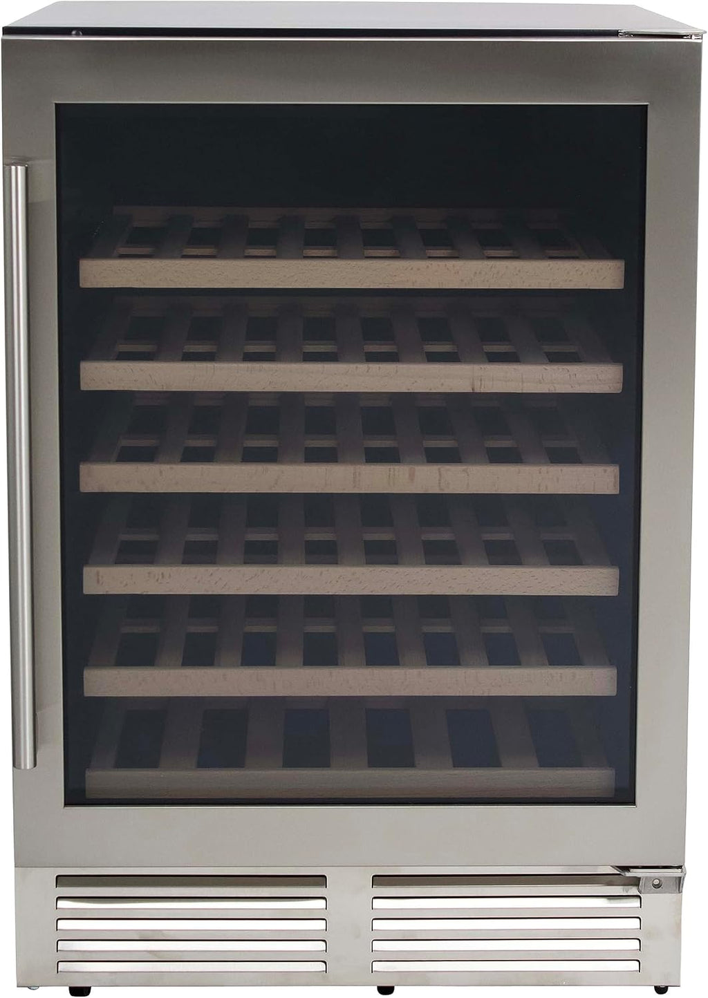 Avanti Wine Cooler Designer Series Beverage Refrigerator, 51-Bottle Capacity with 6 Wooden Pull-Out Shelves Double-Pane Glass Door, LED Display, 24-Inch, Stainless Steel