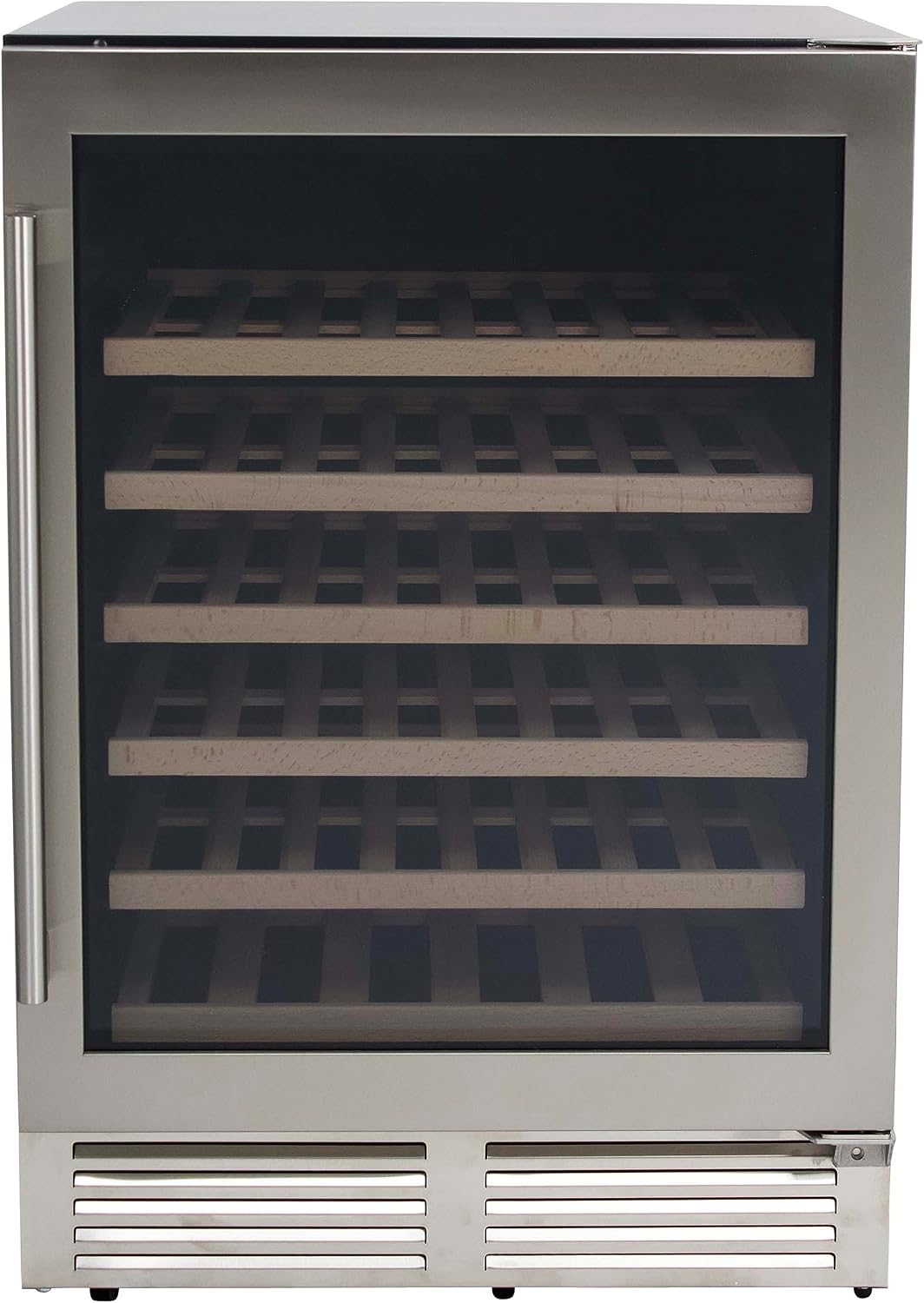 Avanti Wine Cooler Designer Series Beverage Refrigerator, 51-Bottle Capacity with 6 Wooden Pull-Out Shelves Double-Pane Glass Door, LED Display, 24-Inch, Stainless Steel