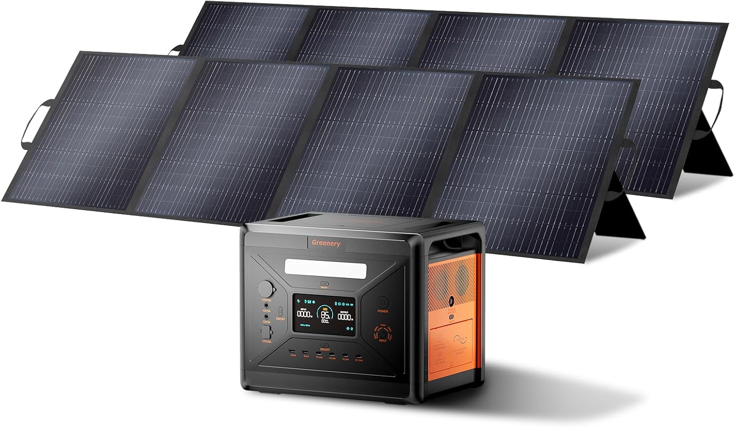 Greenery 2500W/2304Wh Portable Power Station, Solar Generator with 2x200W Solar Panel, Large Capacity Power Supply, BMS Emergency Power Station for Home Backup, Camping, Outdoor Battery Backup