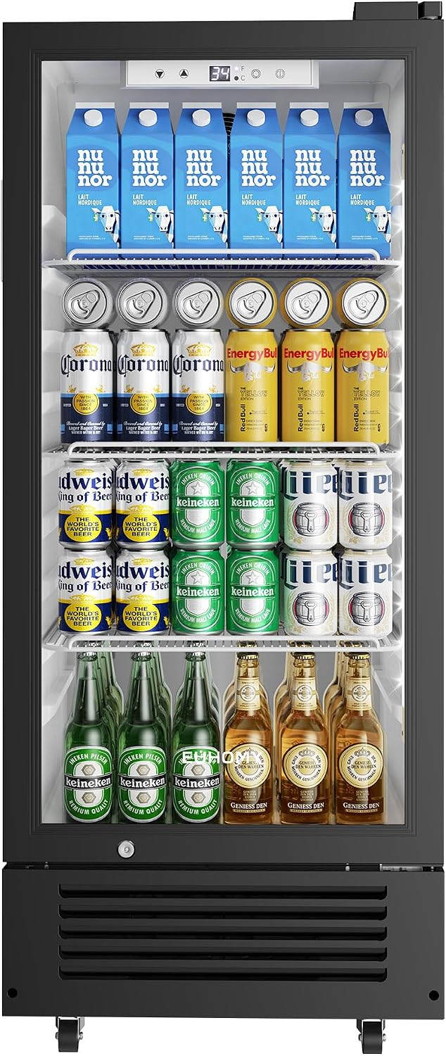EUHOMY 6 Cu.Ft Commercial Refrigerators with Double-Tempered Glass Door, Beverage Refrigerator with Lock and Adjustable Shelves, Display Fridge with LED Light for Bar, Office, Restaurant, ETL Listed