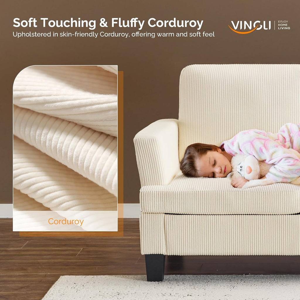 VINGLI Beige 83' Sofa Couches for Living Room, Corduroy Modern Comfy 3 Seater Couch 25.6' Deep Seat Upholstery Cozy Sofas for Small Space, Bedroom, Apartment, Home Office