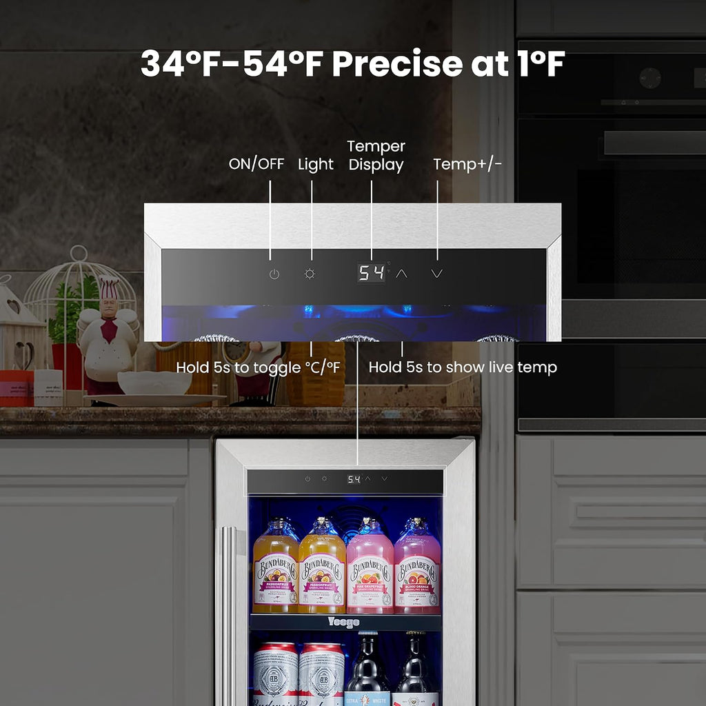 Yeego 15-Inch Built-In Beverage Refrigerator (2 Pack) – Slim Beverage Cooler with Left-Hinged Glass Door, Auto Defrost Drink Fridge for Beer, Soda & Wine, Built-In or Freestanding
