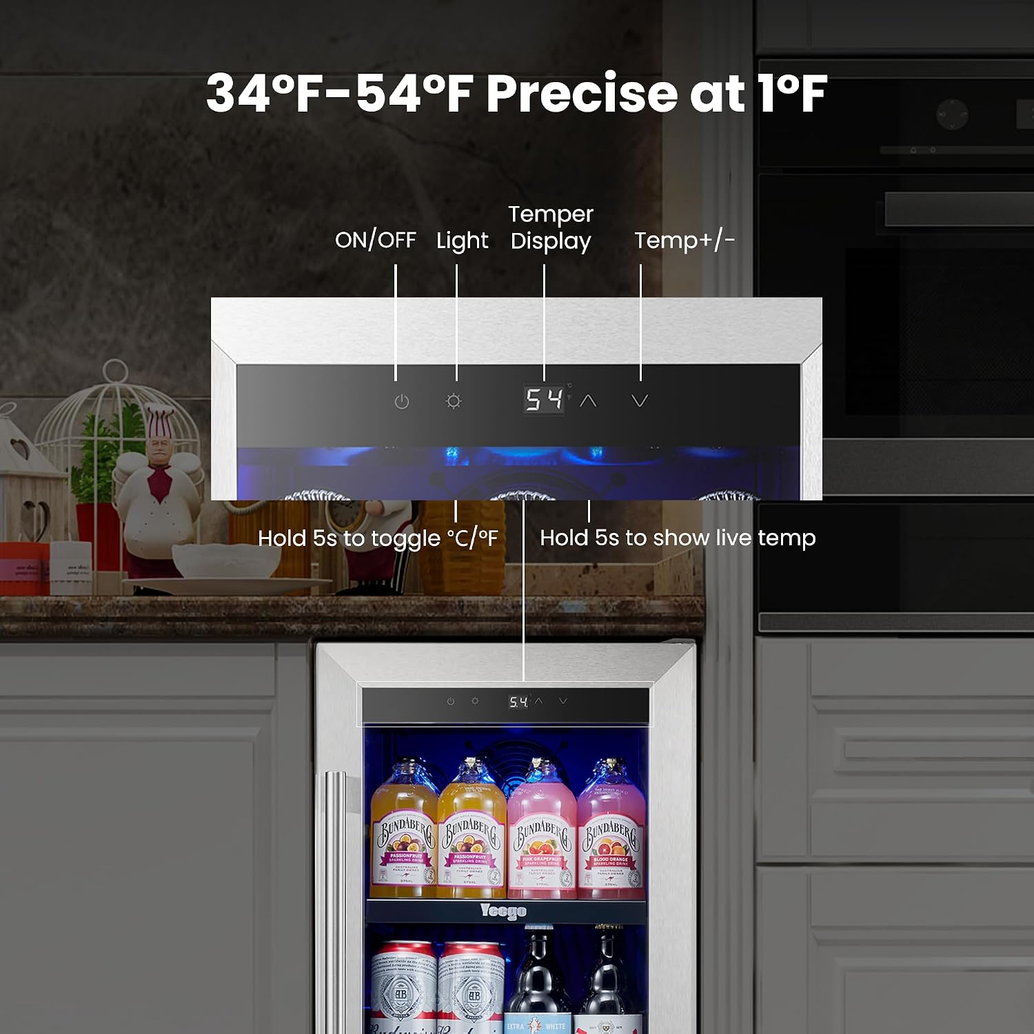 Yeego 15 inch Built-In Beverage Refrigerator (2 Pack) – Compact Drink Cooler with Glass Door, Auto Defrost Mini Wine & Beer Fridge for Cans and Bottles, Under Counter & Freestanding