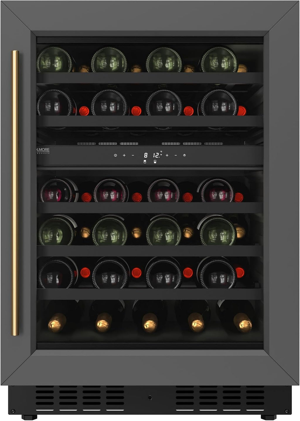 KoolMore Reserve 24 in. Under-Counter Panel Ready Dual Zone Built-in Wine Cooler with Black Shelves and 45 Bottle Capacity in Black (KM-CW46DZ-BPR)