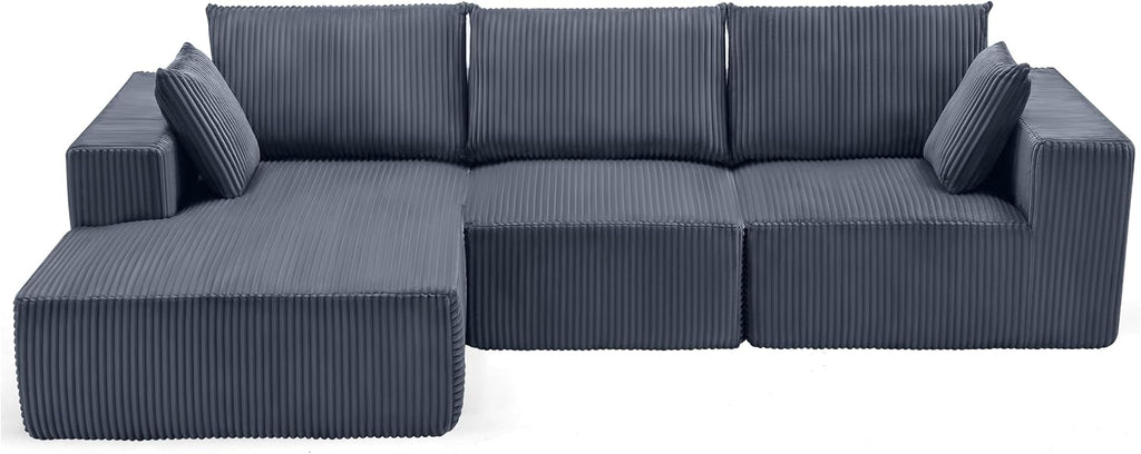 108' Modular Sectional Sofa, Cloud Sectional Couch with Deep Seat, Boneless Couches for Living Room Bedroom, Modern Modular L-Shape Sofa Couch with Chaise (Blue, Left Facing Chaise)
