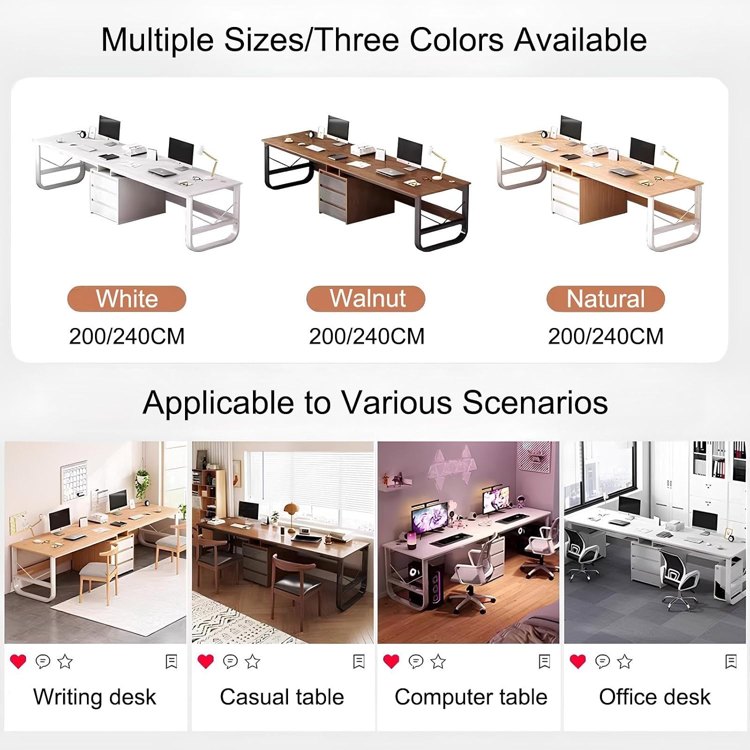 Two Person Desk with 3 Drawers, Large Double Study Writing Table, Wooden 2 Person Gaming Desk Computer Table Dual Workstation, for Home Office(Walnut,200cm/78.74in)