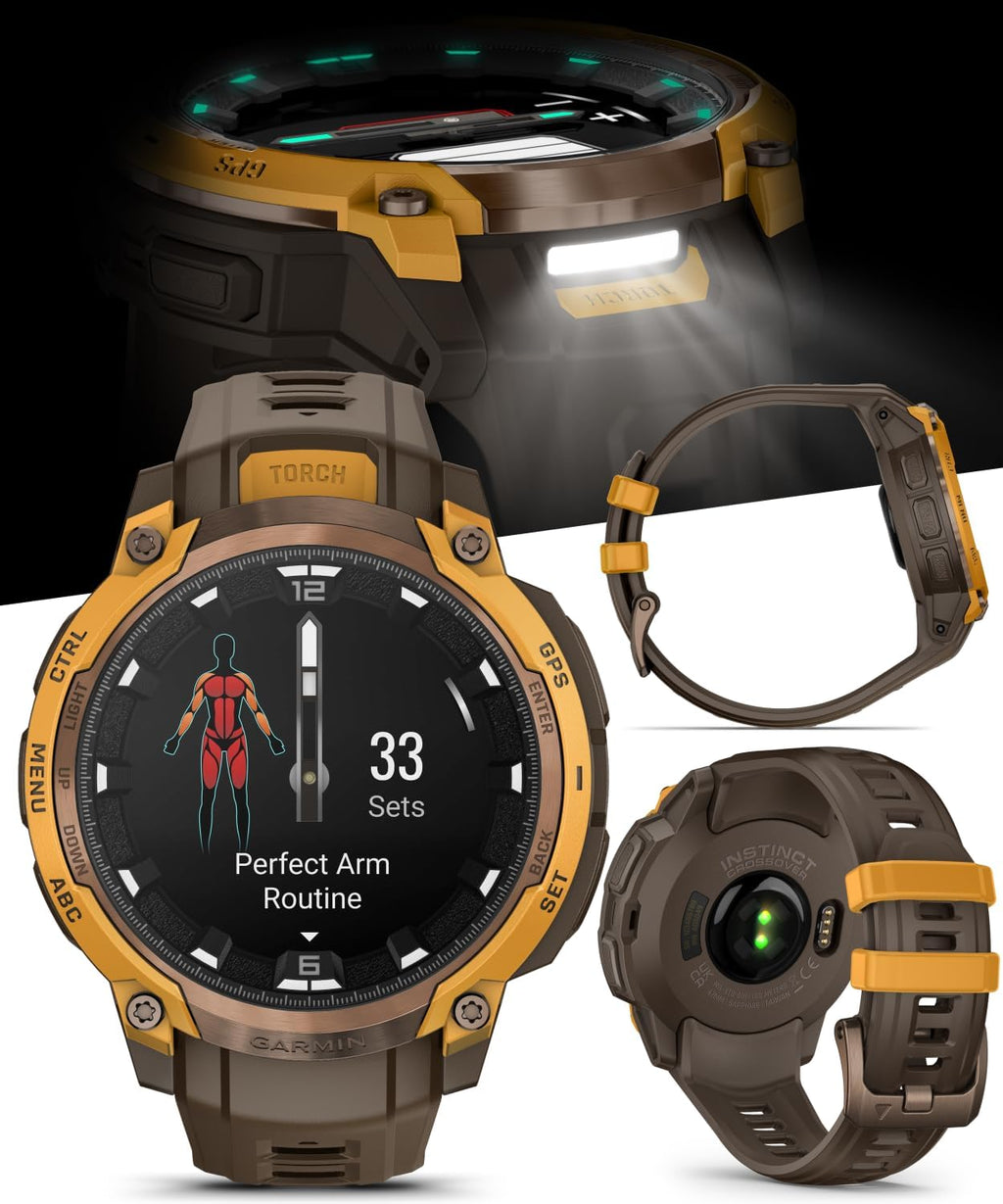 Garmin Instinct Crossover 1.2' AMOLED Sapphire Rugged Hybrid GPS Smartwatch, Analog Hands, Health & Wellness Monitoring, Sleep Tracking, Charcoal Black Earbuds Bundle