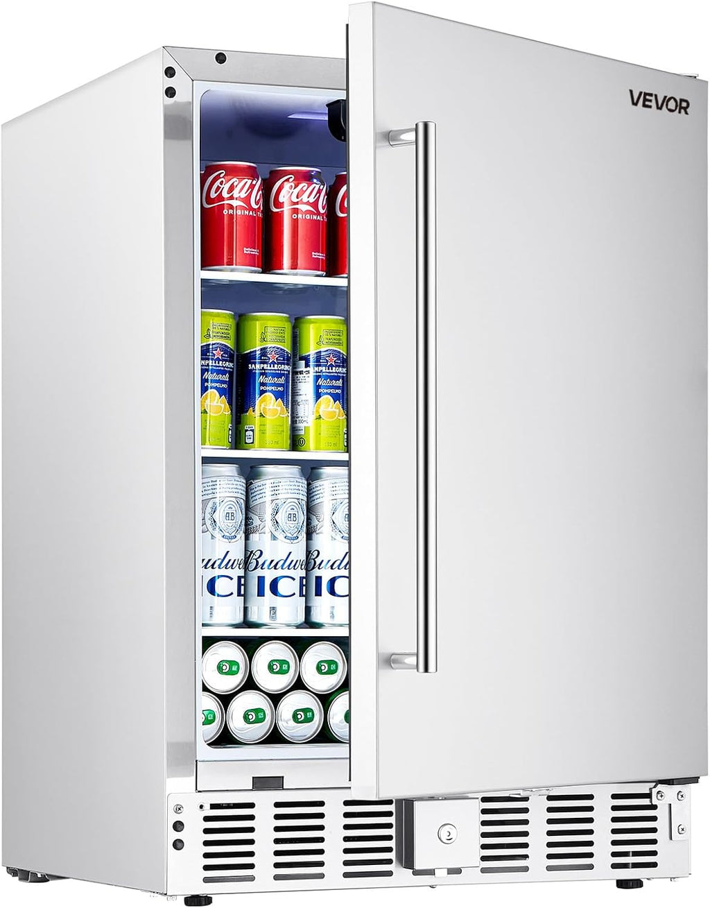 VEVOR 24-Inch Indoor/Outdoor Beverage Refrigerator, 150 QT Freestanding or Undercounter Beverage Fridge, 180 Cans Built-in Beer Fridge with Stainless Steel Body for Residential Home Bar Commercial Use