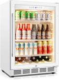 Tylza Beverage Refrigerator 24 Inch, Under Counter/Freestanding Drink Fridge, 190 Cans Beverage Cooler with Glass Door, Reversible Door, Low Noise, Quick Cooling - for Beer, Soda, ETC, White
