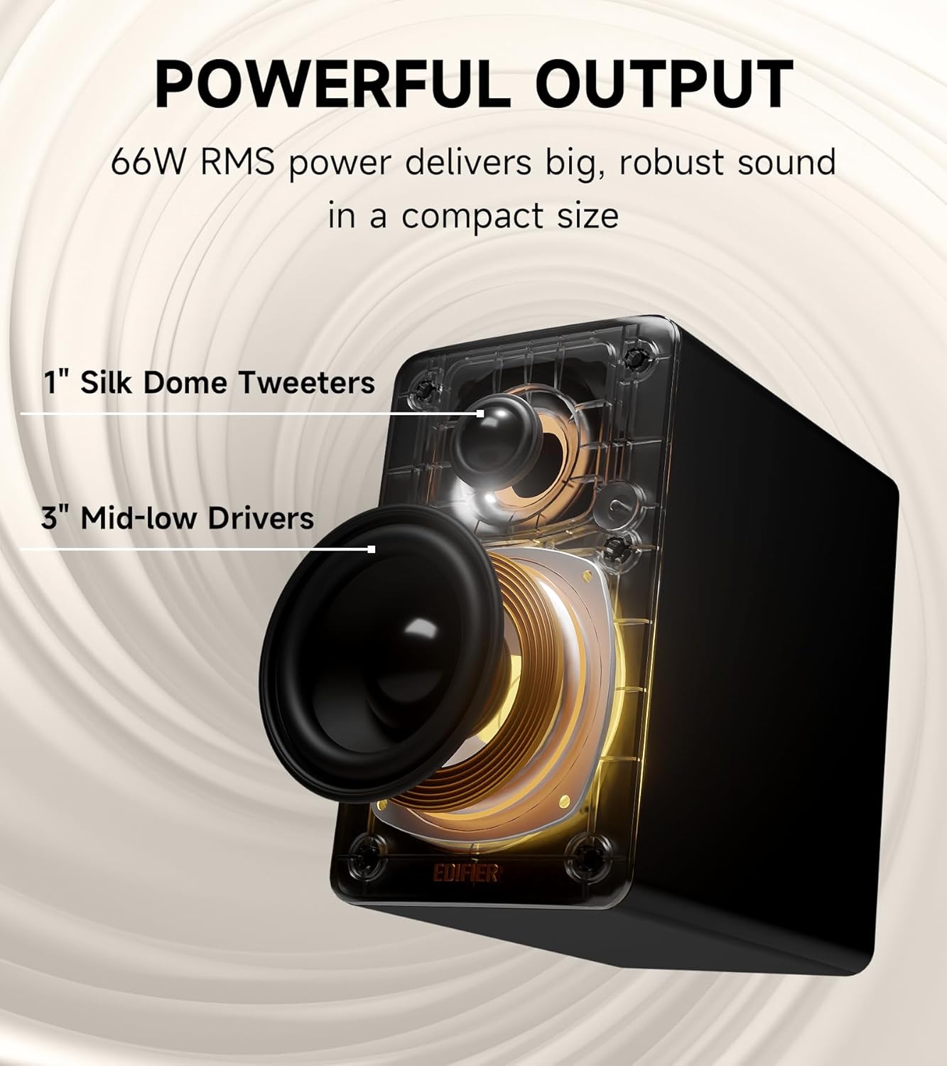 Edifier M60 Multimedia Speaker Bluetooth 5.3, 66W RMS, Hi-Res Audio & Hi-Res Wireless Audio, LDAC,3' Mid Bass & 1' Tweeter, USB-C & Aux Inputs, Compact Desktop Speaker – Black