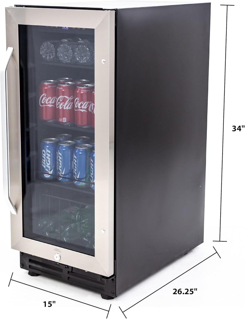 Avanti Beverage Cooler with Glass Door 72 Can Mini Refrigerator with Lock for Beer Soda Water Wine with Digital Temperature Control, 3.1-Cu.Ft., Metallic