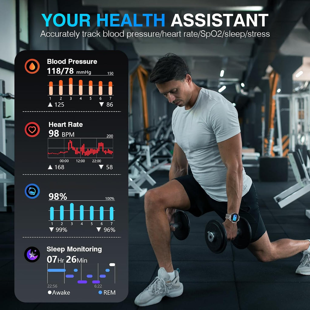 SOUYIE AI Smart Watch, DA GPT Waterproof Smartwatch, 1.19-inch AMOLED Display, 24/7 Heart Rate, Blood Oxygen, Blood Pressure, Sleep Monitor, 107 Sports Modes, Compatible Android and iOS Silver Black