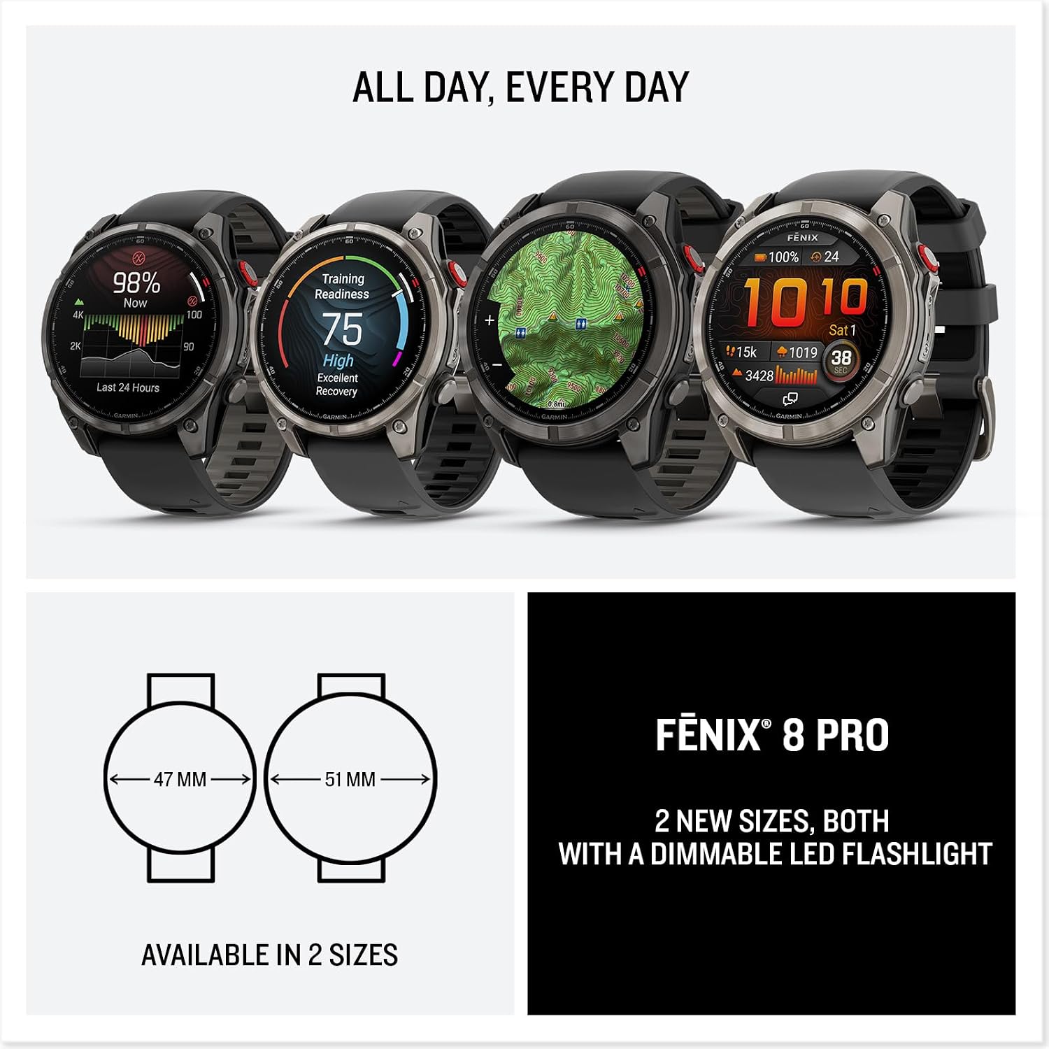 PlayBetter Garmin Fenix 8 Pro AMOLED Sapphire (51mm, Carbon Gray DLC Titanium) Multisport GPS Smartwatch Bundle - 1.4' Touchscreen, inReach Technology Wireless Running Earbuds