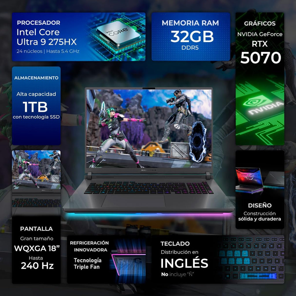 ASUS ROG Strix G18 Latest (2025) Gaming Laptop 18' 2.5K 240Hz Nebula Display Intel Core Ultra 9 275HX - NVIDIA GeForce RTX 5070-64GB RAM - 1TB SSD-4-Zone RGB KB - WIN11-Eclipse Gray- W/Gaming Frame