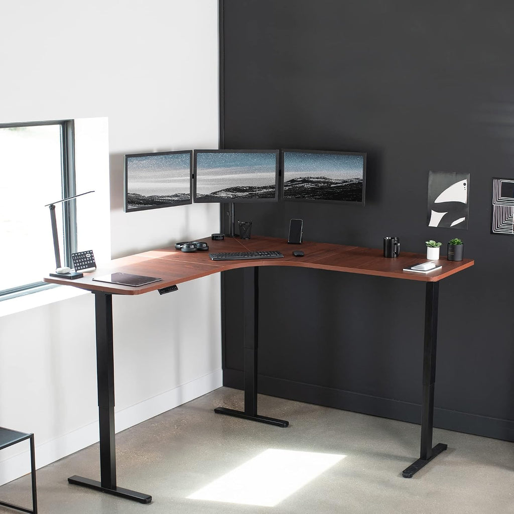 VIVO Universal 71 x 71 inch Curved Corner Table Top for L-Shape Sit to Stand Height Adjustable Home and Office 3-Leg Desk Frames, Dark Walnut Desktop, DESK-TOP2CD