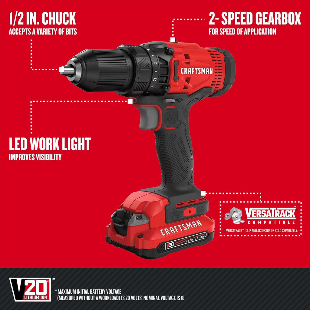 CRAFTSMAN V20 Cordless 4-Tool Power Tool Combo Kit with 2 Batteries and Charger (CMCK400D2)