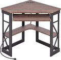 VECELO Corner Desk Computer Desk 41'x30'with Charging Station & Keyboard Tray & Storage Shelves for Small Space,Triangle Table for Home Office Bedroom,Rustic Natural Brown