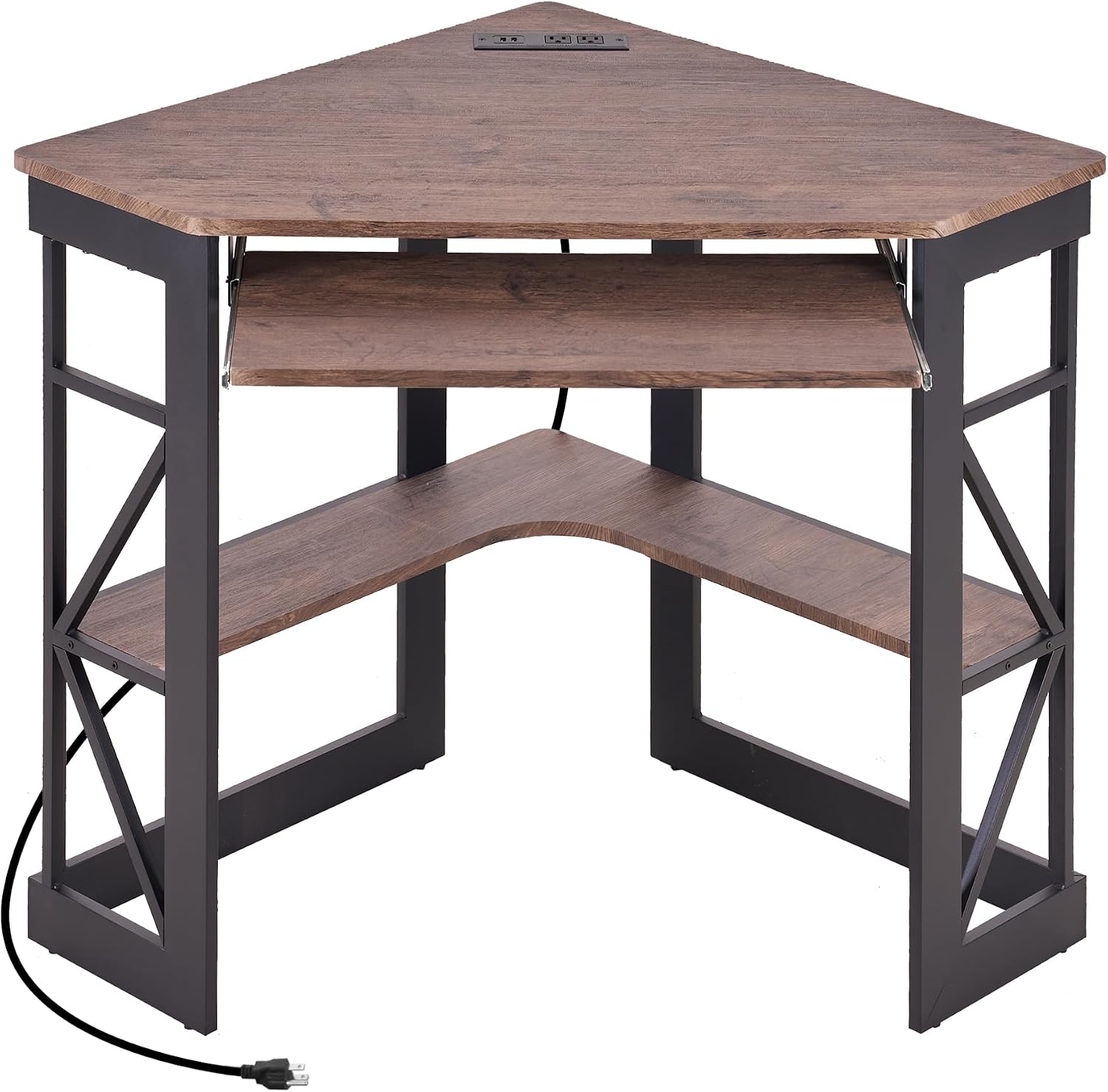 VECELO Corner Desk Computer Desk 41'x30'with Charging Station & Keyboard Tray & Storage Shelves for Small Space,Triangle Table for Home Office Bedroom,Rustic Natural Brown