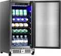 15 inch Outdoor Beverage Refrigerator, Under Counter fridge, 120 Cans Outdoor Wine Cooler with Stainless Steel Finish for Beer, Soda, Freestanding Small Drink Cooler