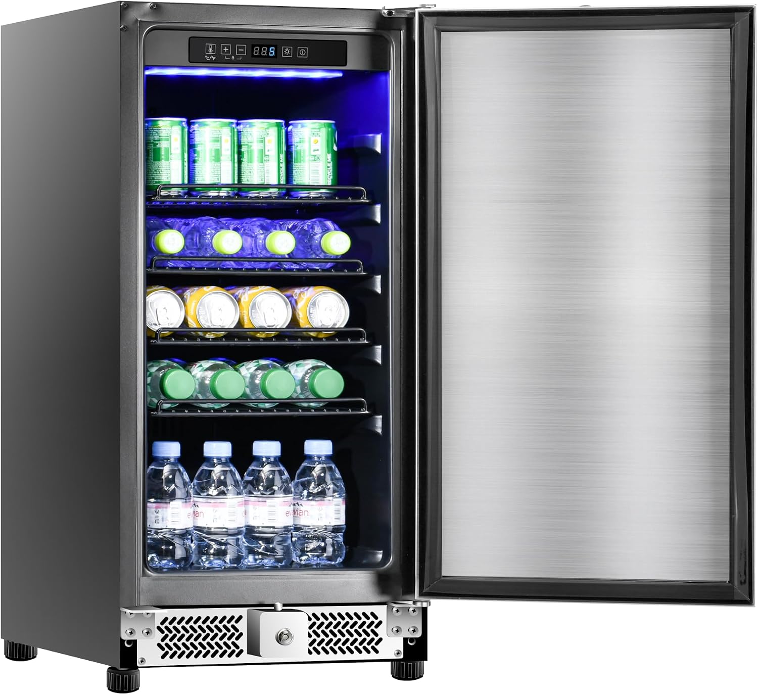 15 inch Outdoor Beverage Refrigerator, Under Counter fridge, 120 Cans Outdoor Wine Cooler with Stainless Steel Finish for Beer, Soda, Freestanding Small Drink Cooler