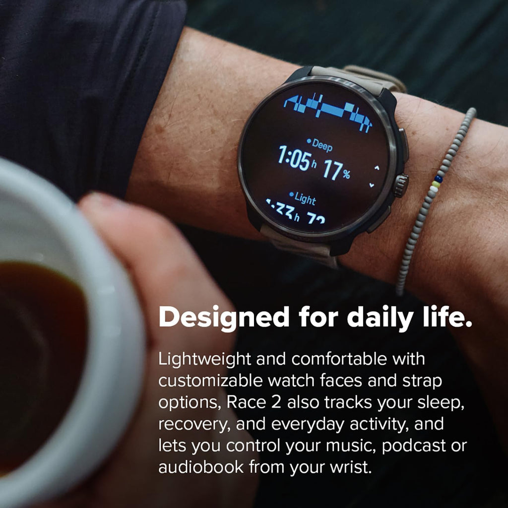 SUUNTO Race 2 GPS Sports Watch, 1.5' AMOLED Touchscreen w/Crown, 16 Days Battery Life, Training Metrics and Recovery Insights, Dual-GNSS, 32GB Global Offline Maps, Lightweight, All Black