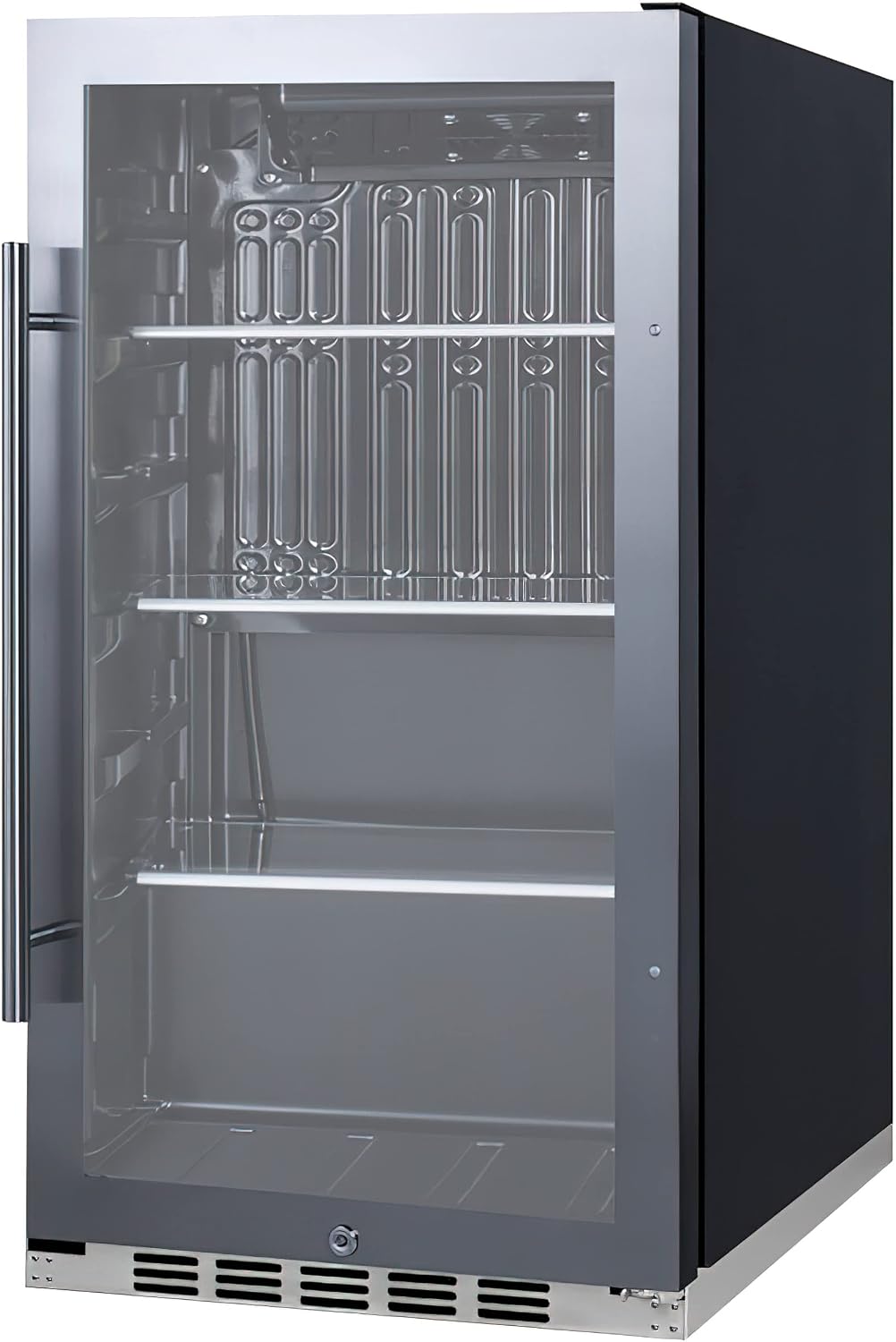 Summit Appliance SPR488BOSH34 Shallow Depth Indoor/Outdoor Beverage Cooler, 3.13 cu.ft. Capacity, 17.75' Depth, Weatherproof Design, Sealed Back, Factory Installed Lock, LED Lighting, Black Interior
