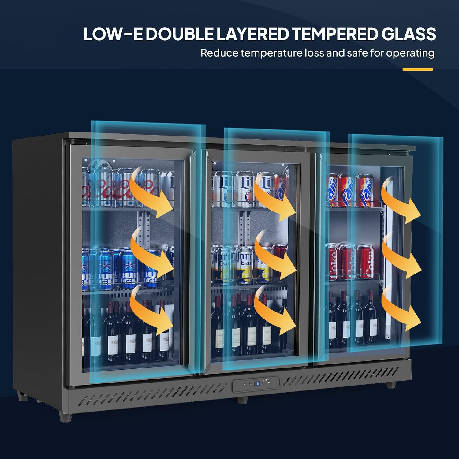 ROVSUN 11.4 Cu.Ft Commercial Back Bar Cooler ETL Certified, Bar Fridge Commercial Beverage Refrigerator w/ 3 Doors LED Digital Temperature Control, Drink Cooler for Restaurant Beer Wine Soda