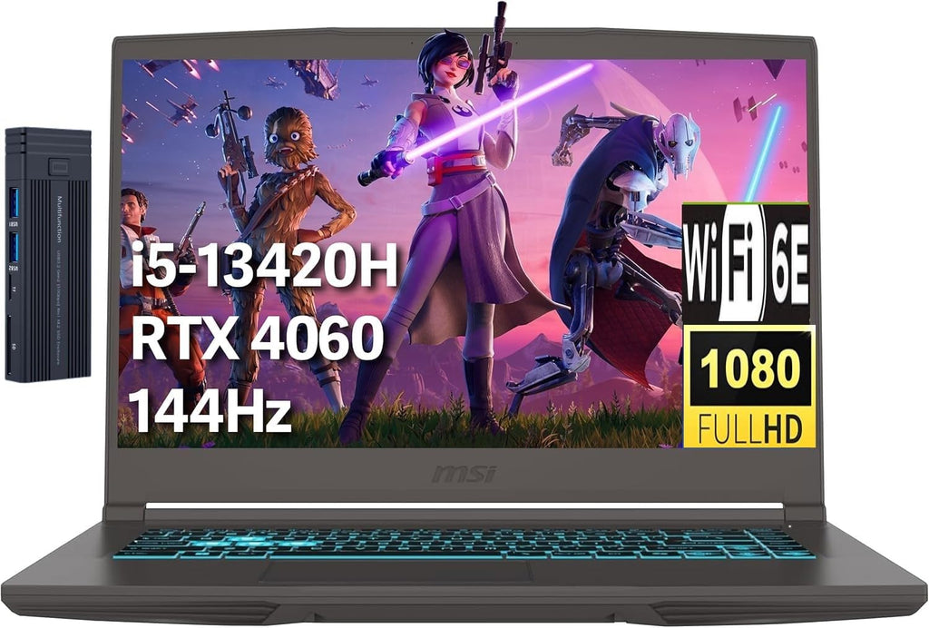 msi Thin 15.6' FHD Gaming Laptop, Intel Core i5-13420H, NVIDIA GeForce RTX 4060, 16GB RAM 1TB PCIe SSD, 256gb 9H Docking Station, Wi-Fi 6E, Bluetooth 5.3, Backlit Keyboard, Windows 11 Home, Gray
