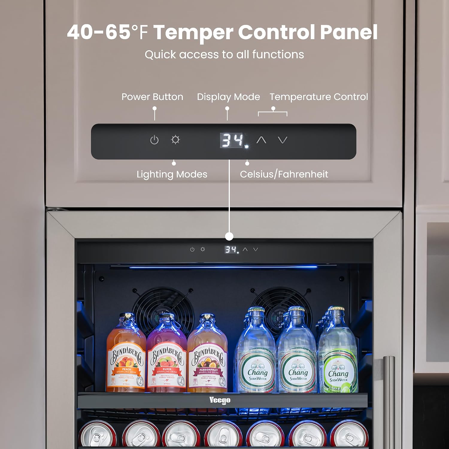 Yeego Beverage Refrigerator 24 inch - 238 Cans Capacity Beverage Cooler, Upgraded Beverage Fridge Freestanding or Built-In, Drink Cooler for Soda, Water, Beer or Wine - For Kitchen, Bar or Office