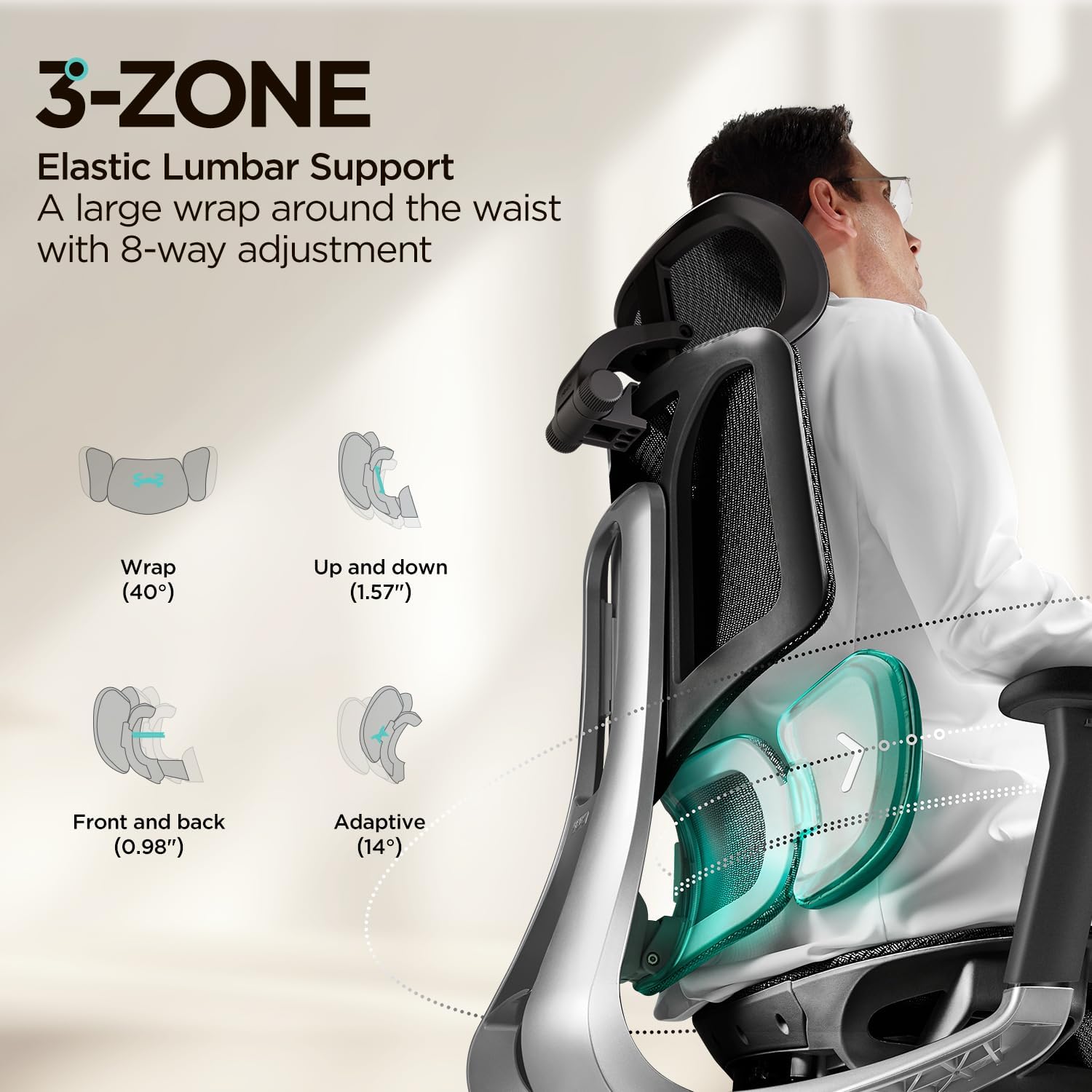 Hbada E3 Air Ergonomic Office Chair, Big and Tall Office Chair - with 3-Zone Dynamic Lumbar Support, 3D Adjustable Headrest, 4D Adjustable Armrests, Swivel, Black(with Footrest)