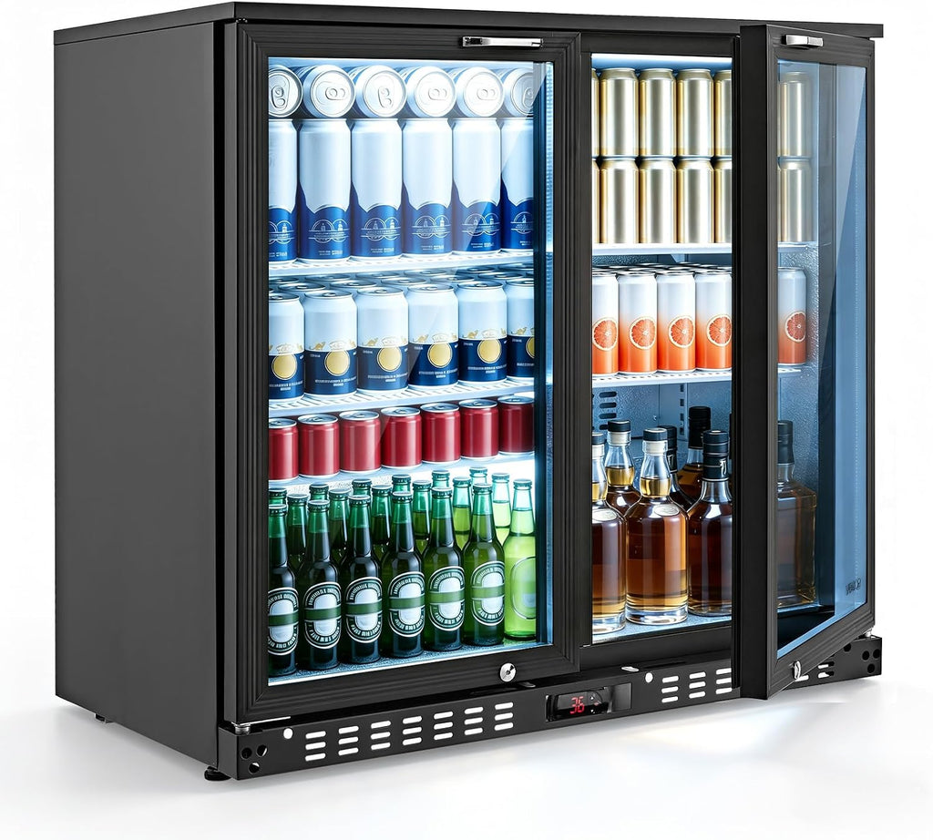 VEVOR Back Bar Cooler, 7.4 Cu. Ft Commercial Beverage Refrigerator, Under Counter Bar Fridge with 2 Glass Doors, LED Lighting, Shelves, Low-E Glass Display Cooler for Beer, Soda, Wine, Drinks