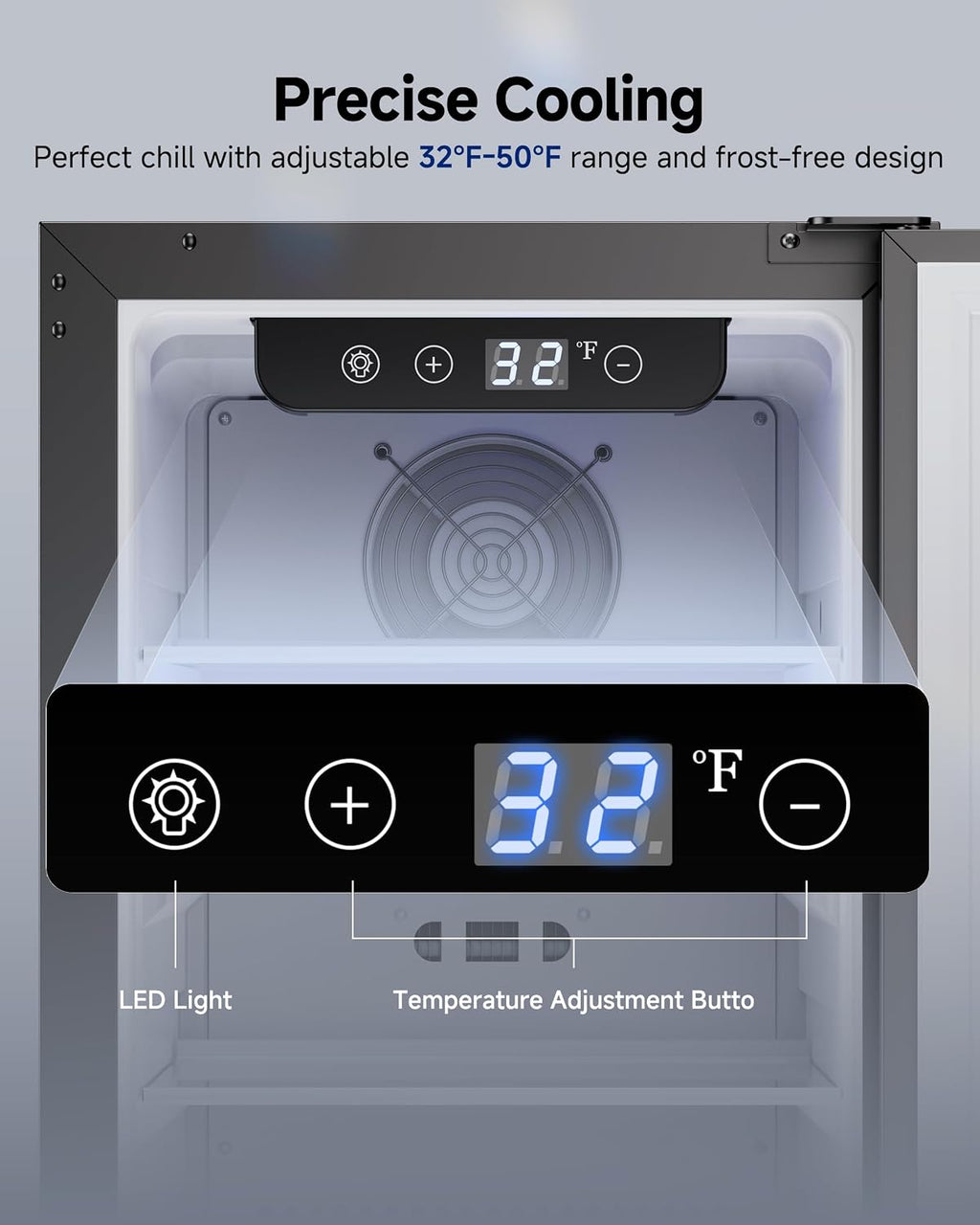 15 Inch Under Counter Beverage Refrigerator, Outdoor Fridge with 127 Cans Large Capacity & Glass Shelves, Built-in or Freestanding, Small Beverage Refrigerator for Patio & Outdoor Kitchen (Black)