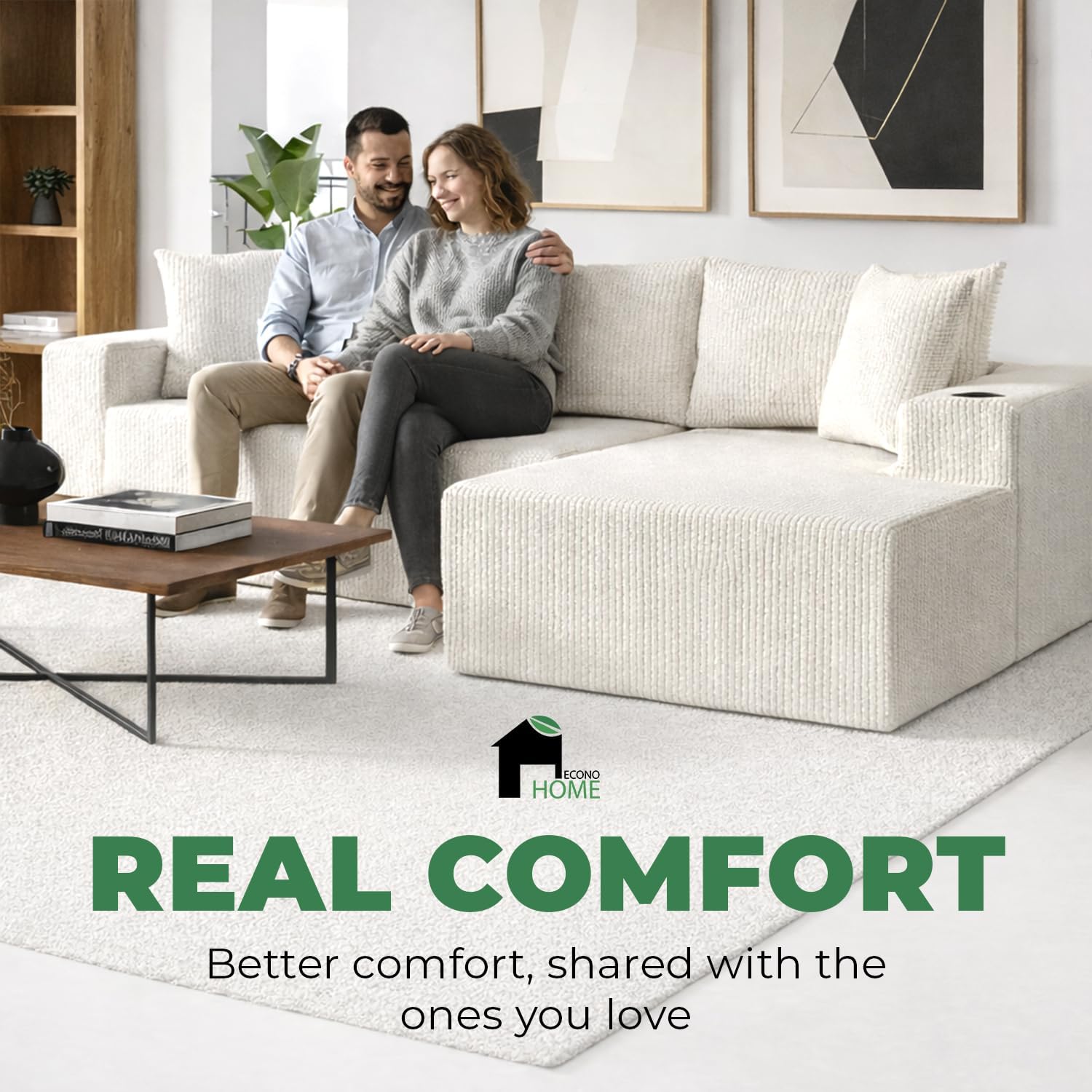 EconoHome Boneless Cloud Sectional Sofa - Plush Deep Seat L-Shaped Couch for Relaxing & Entertaining, Durable Construction & Easy Assembly, Perfect Addition to Any Living Room