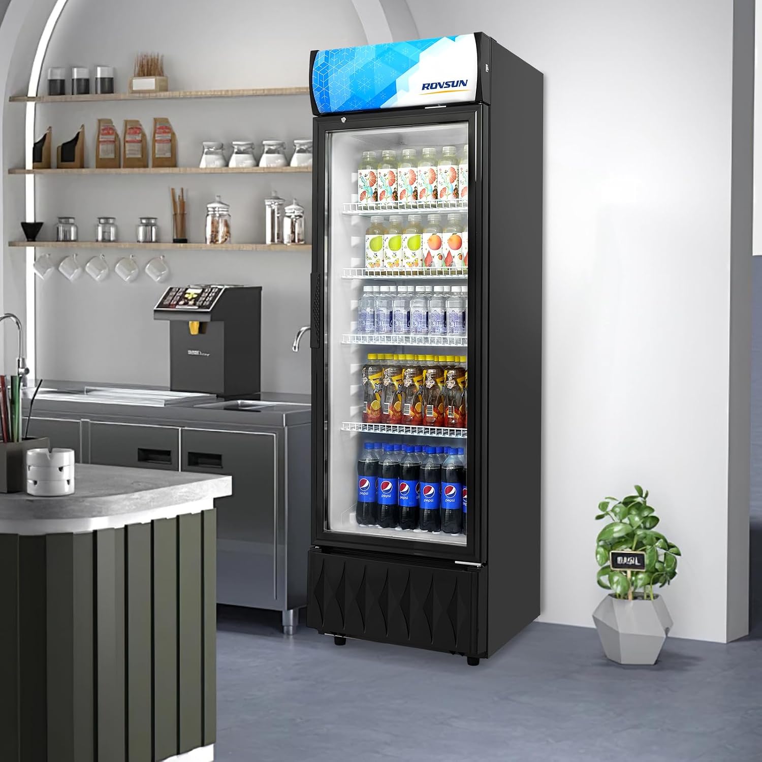 ROVSUN 8.5 Cu.Ft Commercial Beverage Refrigerator ETL NSF, Slim Merchandiser Refrigerator Display Refrigerator Beverage Cooler Glass Door Fridge w/Adjustable Shelves LED Light for Bar Restaurant Cafe