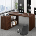HSH Walnut Home Office Desk L Shaped with Drawers, Reversible Wood Computer Desk Table for Executive Work Writing Study Gaming, Rustic Corner L Desk with Storage Cabinet Shelves for Bedroom, 55 Inch
