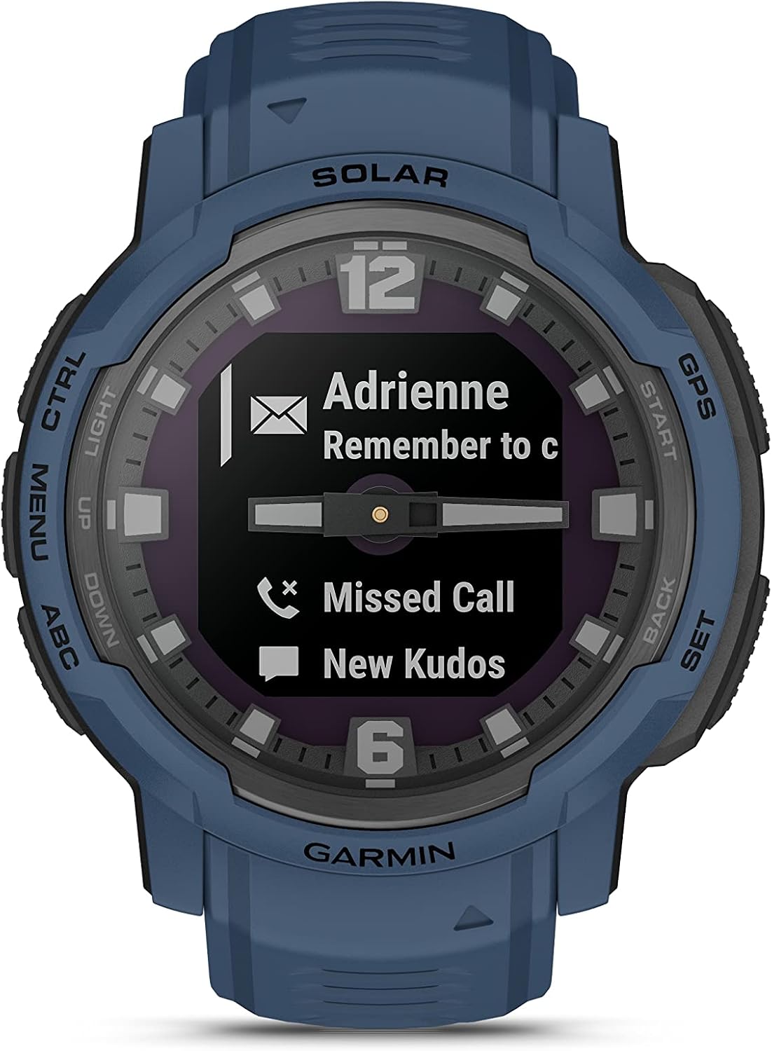 Garmin Instinct Crossover Solar, Rugged Hybrid Multisport GPS Smartwatch, Tidal Blue | Heart Rate Monitor, Analog Hands, Digital Display, Up to 28 Day Battery Life w/Signature Series Charging Bundle