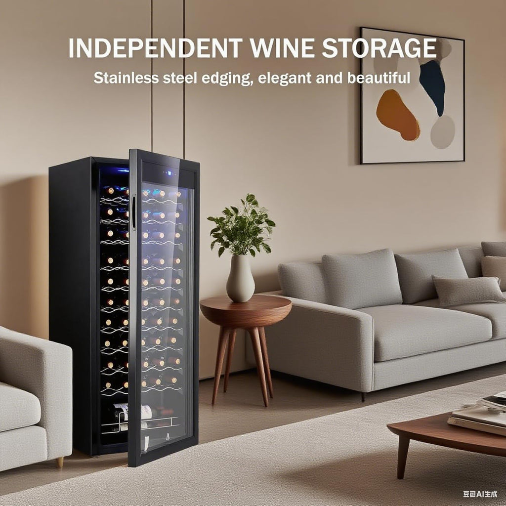 GarveeHome Wine Cooler, 46 Bottle Freestanding or Built-in Metal Design, Wine Fridge, Single Zone Dual Temperature Wine Fridge for Red, White and Champagne with Adjust Temperature, Black