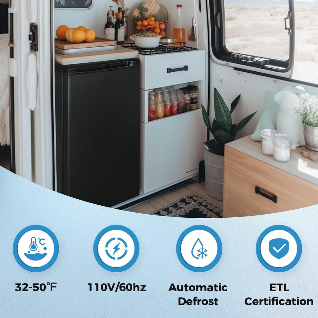 Mini Fridge for Bedroom, 1.78 cu.ft 110V Quiet Fridge with Lock, Small Silent Compact Refrigerator for Dorm RV Hotel Office, Noise Absorption, Black