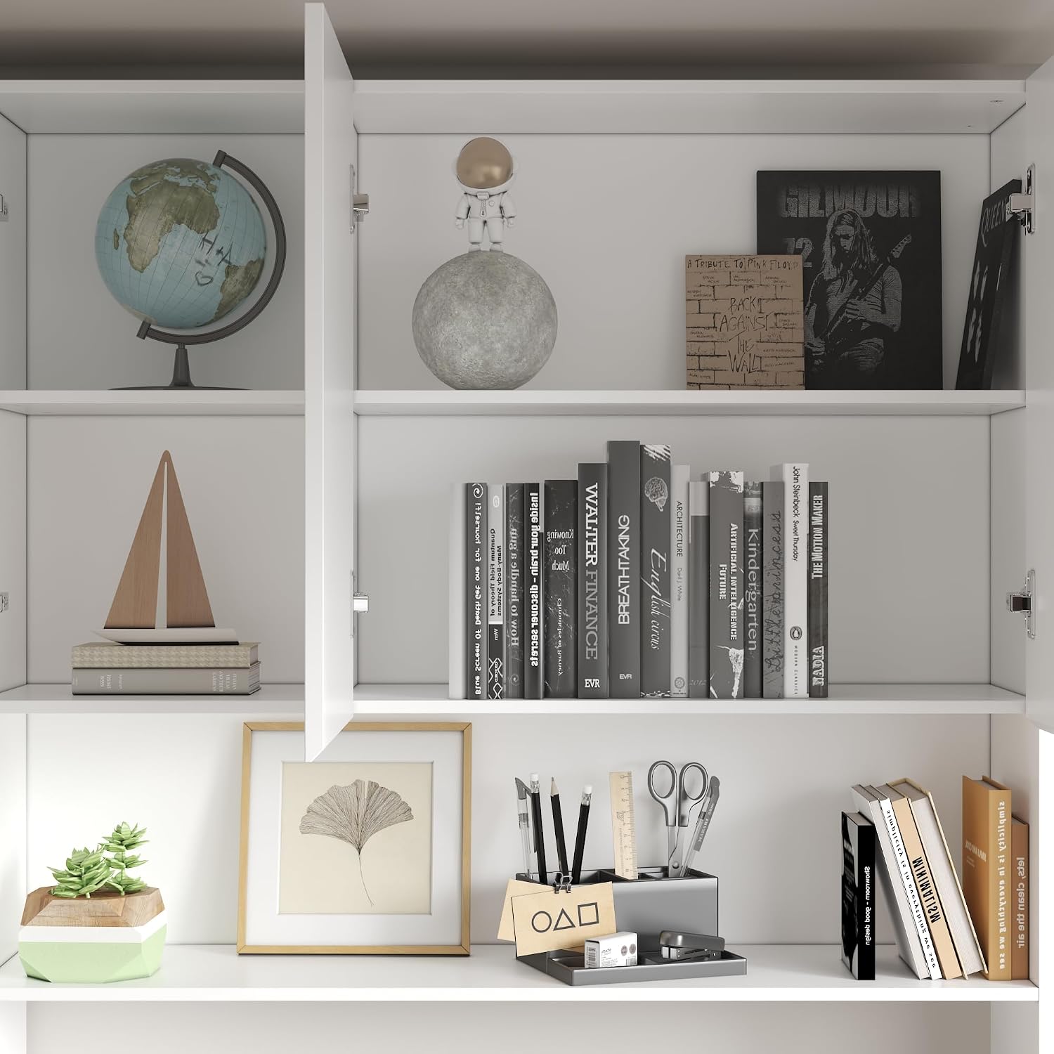 WOODTIME Large Two Person Computer Desk with Bookshelf, Study Writing Gaming Table Workstation with 6 Drawers & 15 Shelves for Home Office, White