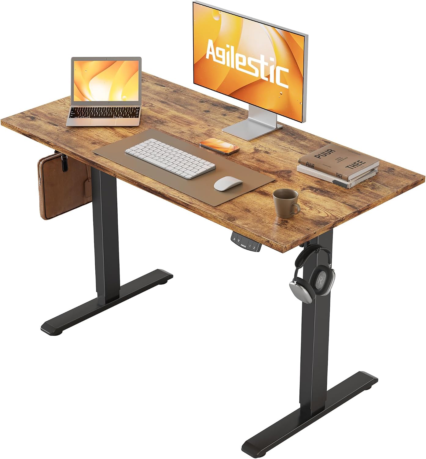 Agilestic Electric Standing Desk, 40 x 24 Inches Height Adjustable Desk, Sit Stand up for Work Office Home, Ergonomic Rising Computer Table with Memory Preset, Rustic Brown
