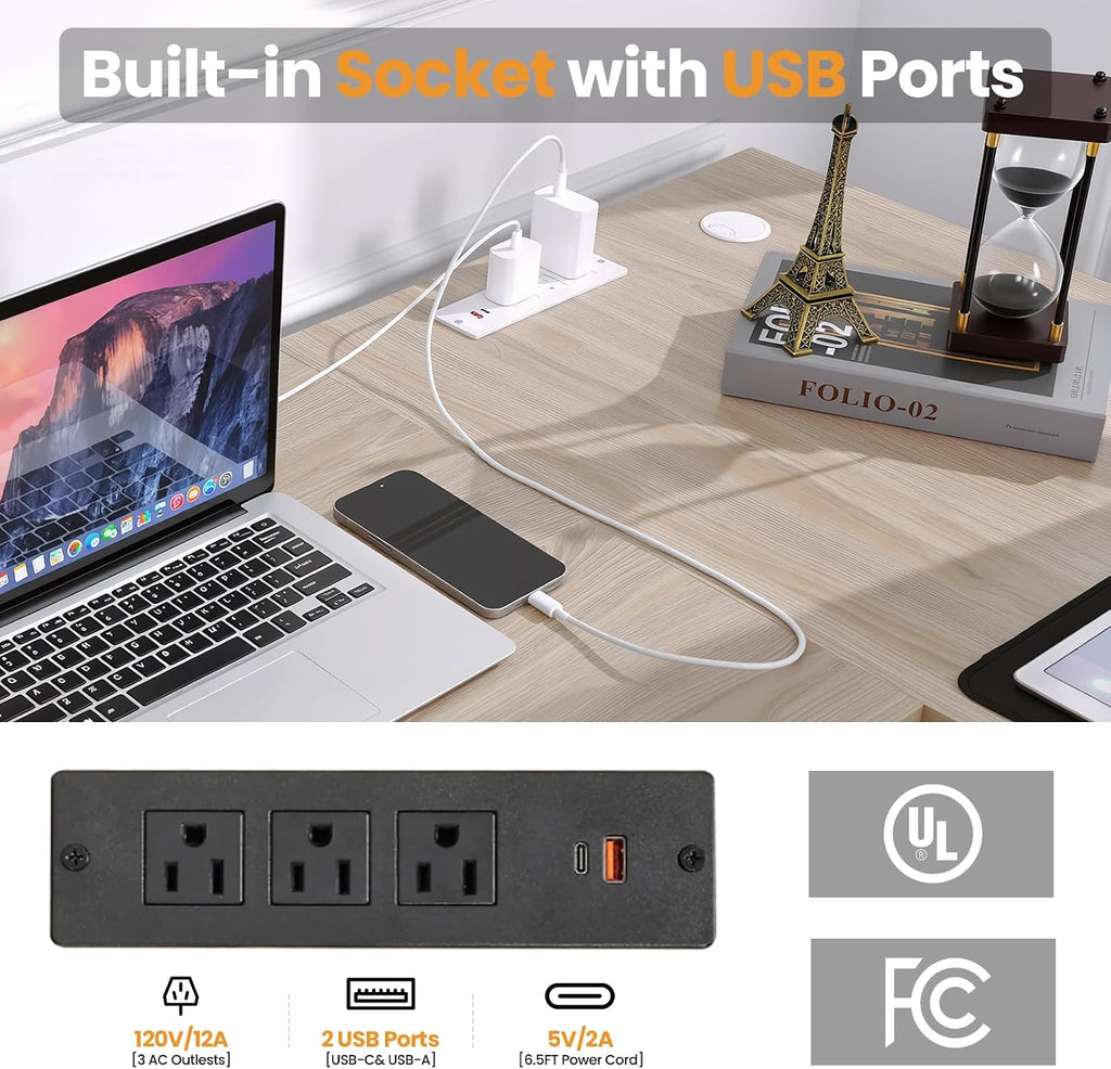 63' L Shaped Standing Desk with Charging Station,Supports Left and Right Swapping,Electric Height Adjustable Corner Stand Up Desk.Free Hook, Lockable Wheels,Mouse Pad,Oak