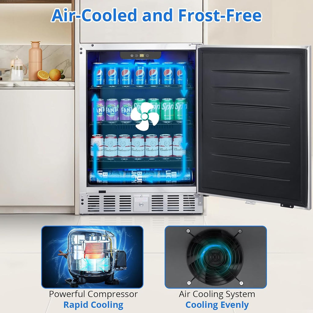 Garvee Beverage Fridge 24 Inch, Stainless Steel Under Counter Beverage Refrigerator 180 Capacity Freestanding Beer Drink Soda Cooler Fridges for Indoor Kitchen, Apart, Office, Home, Supermarket