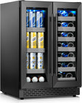 24 Inch Black Dual Zone Wine Fridge,20 Bottle & 88 Cans Wine and Beverage Refrigerator with Glass Door,Undercounter&Freestanding Stainless Steel Handle Wine Cooler Refrigerator for Home,Party