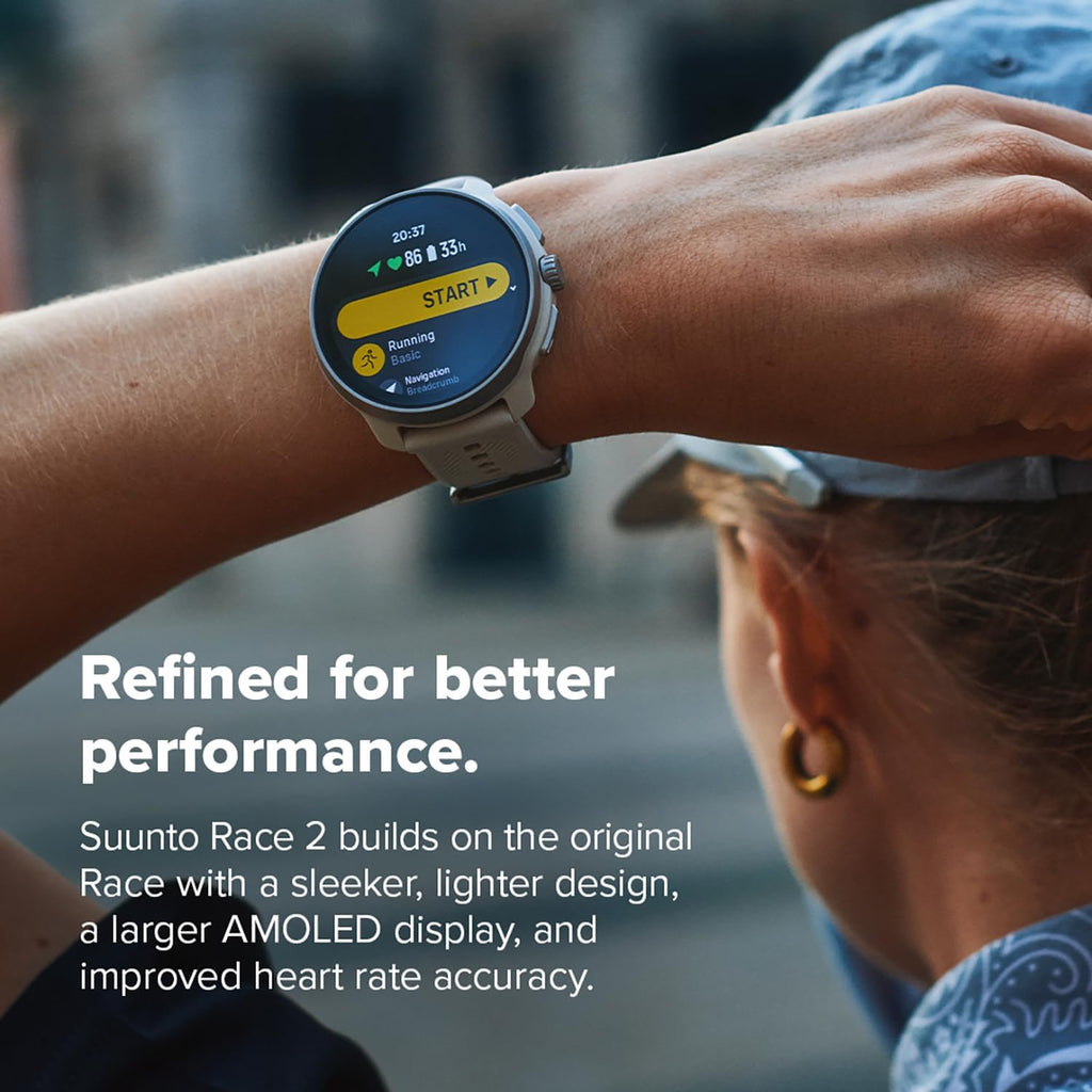 SUUNTO Race 2 GPS Sports Watch, 1.5' AMOLED Touchscreen w/Crown, 16 Days Battery Life, Training Metrics and Recovery Insights, Dual-GNSS, 32GB Global Offline Maps, Lightweight, All Black